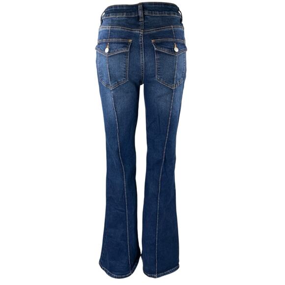 H&M Women's Blue Dark Wash High Rise Flared Bootcut Bell Bottom Denim Jeans 4 - Picture 3 of 4